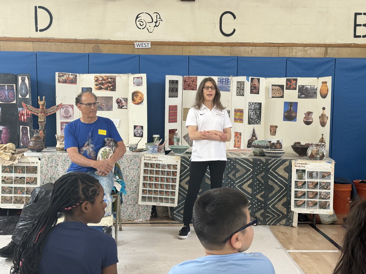 FpcaWest's tweet photo. Exciting hands-on learning at Cornwell Elementary! Our 3rd graders enjoyed a Multicultural Potters Wheel workshop with Mr. Cliff Mendelson in our "Day in Clay" program. Students observed pottery techniques and learned about clay's cultural significance across the world. #WHeARTS https://t.co/5wkvfK5eW2