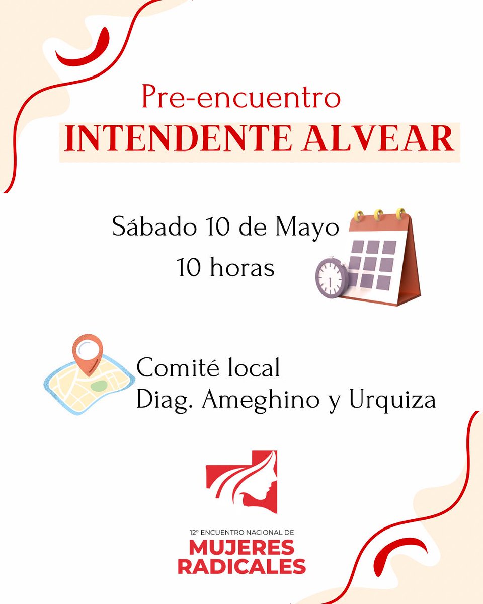 Muj_Radicales's tweet photo. Las invitamos a todas a participar del pre-encuentro a realizarse en la localidad de Intendente Alvear prov. de La Pampa.

El próximo Sábado, 10 de Mayo 🗓️
🕥10 am 📍Comité Local, diag. Ameghino y Urquiza.

¡Las esperamos! 

#mujeresradicales #encuentronacionaldemujeresrasicales https://t.co/ajiiJE0fb0