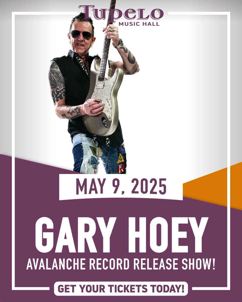 🎸 This Friday night: Catch guitar legend Gary Hoey live at Tupelo Music Hall for an unforgettable show — and be among the first to hear songs from his brand new album, "Avalanche", debuting that night! 🎶

Tickets available at: tickets.tupelohall.com/garyhoey