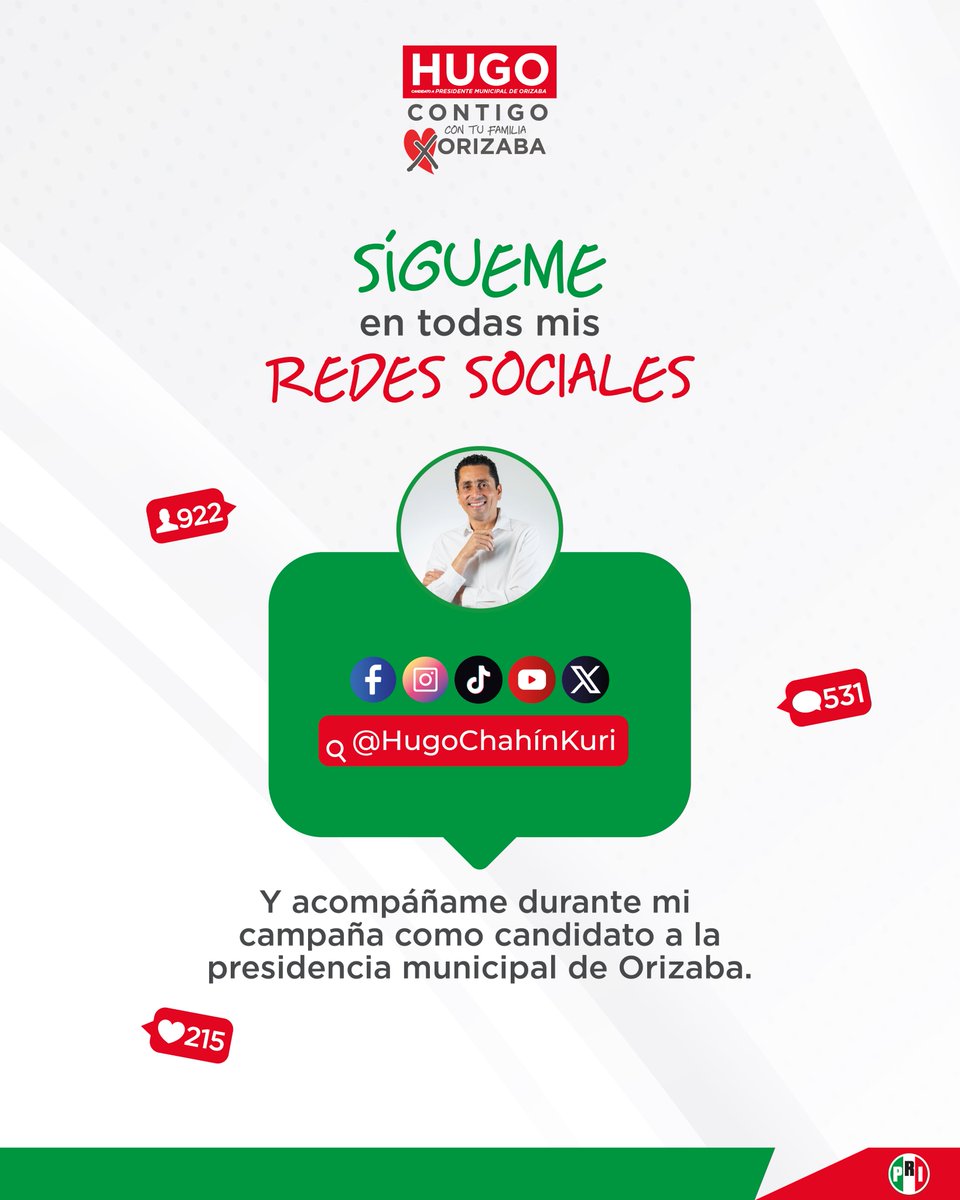 Los invito a seguirme en todas mis redes sociales para conocer más sobre mi campaña como candidato a la presidencia municipal de mi ciudad.

#HugoCONTIGO #Hugoxorizaba