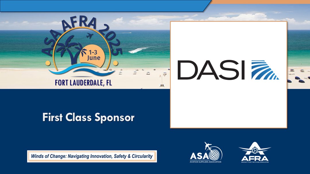 aviationsupp's tweet image. Many thanks to #DASI for your #FirstClassSponsor of #ASAAFRA2025! 🌟 Your continued support helps ASAAFRA2025 soar! ✈️ #ASAMember #ASA100 #ASACB #ISO9001:2015 #AS9120B #Arframe #Component #Engine #Inventory #Support
ow.ly/LIRI50VNRrs