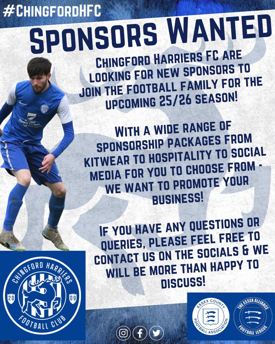 ChingfordHFC's tweet image. The rebuild for next season starts now &amp;amp; we would love to add some sponsors to our football family!!

We have a number of pre-made options available, but are open to any suggestions that you may have to promote your business!

DM us &amp;amp; let’s smash next season TOGETHER! 💪🏼🔵⚪️