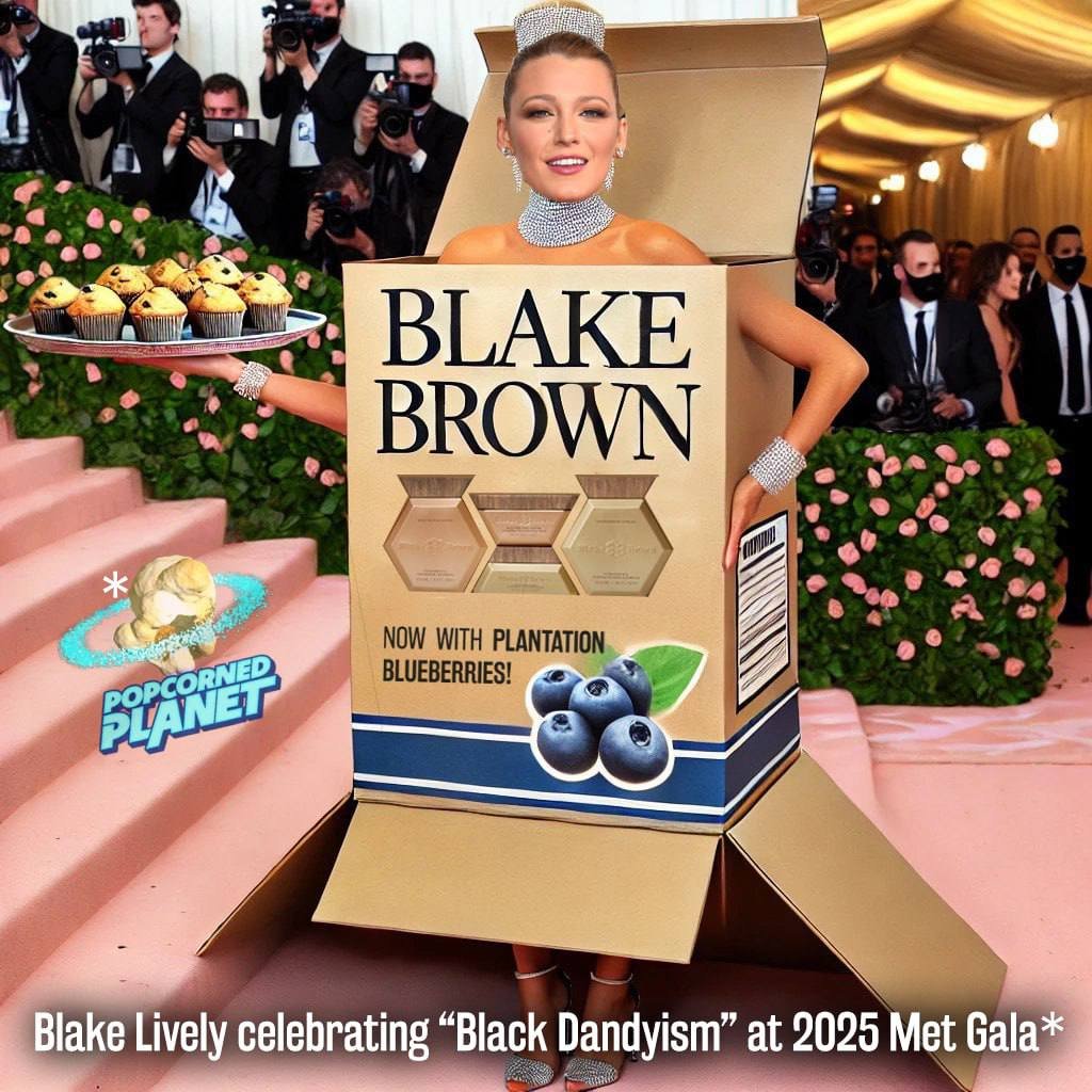EXCLUSIVE! What Blake Lively almost wore to 2025 Met Gala "Superfine: Tailoring Black Style." A Blake Brown box, revealing new formula of Plantation Blueberries (perhaps from where she &amp; Ryan Reynolds got married?) STUNNING! Such a wonderful ally for female &amp; race relations! 🤣