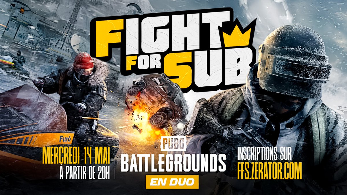 Le FightForSub revient sur PUBG ! 
Rendez-vous Mercredi 14 mai à 20h !