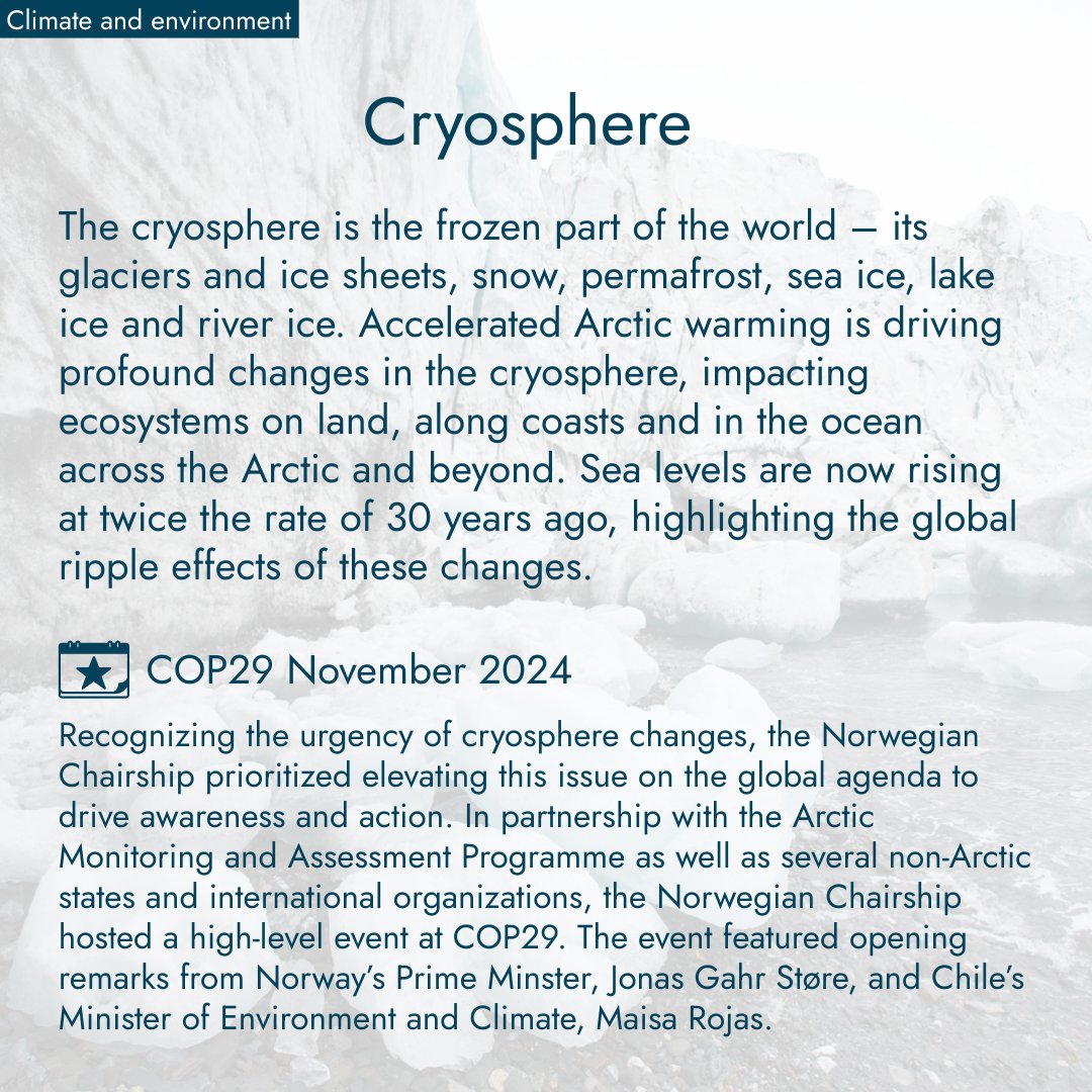With less than a week to go in Norway's Chairship of the Arctic Council, we’re reflecting on their priorities and achievements during the 2023–2025 term 🇳🇴

One of their priorities was climate and the environment, focusing on wildland fires and the cryosphere 🔥🧊

#ArcticCouncil