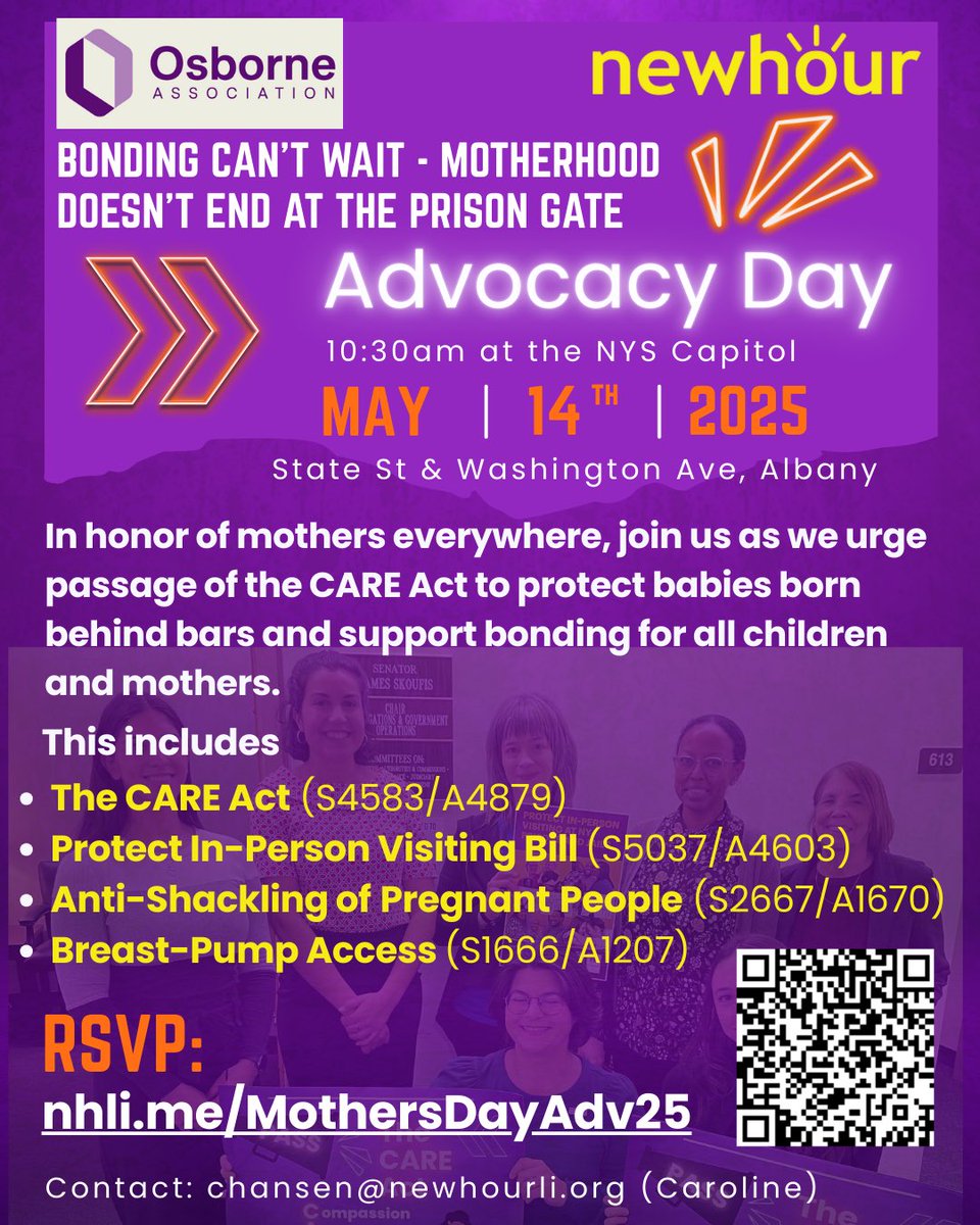 Bonding can’t wait—motherhood doesn’t end at the prison gate.

Join us May 14, 10:30am at the NYS Capitol to demand the CARE Act, to protect in-person visits + more protections for moms behind bars &amp; their children.

RSVP: nhli.me/MothersDayAdv25
#MotherDayWithMeaning