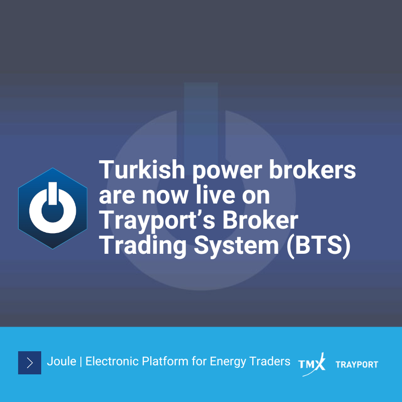 Trayport (@trayport) on Twitter photo We're delighted to announce that today, May 6 2025, two leading Turkish power brokers, Yelmi and Link, are now live on Trayport's Broker Trading System (BTS), with the first deal already successfully traded.
For enquiries, please get in touch at marko.trtica@trayport.com. We're delighted to announce that today, May 6 2025, two leading Turkish power brokers, Yelmi and Link, are now live on Trayport's Broker Trading System (BTS), with the first deal already successfully traded.
For enquiries, please get in touch at marko.trtica@trayport.com.