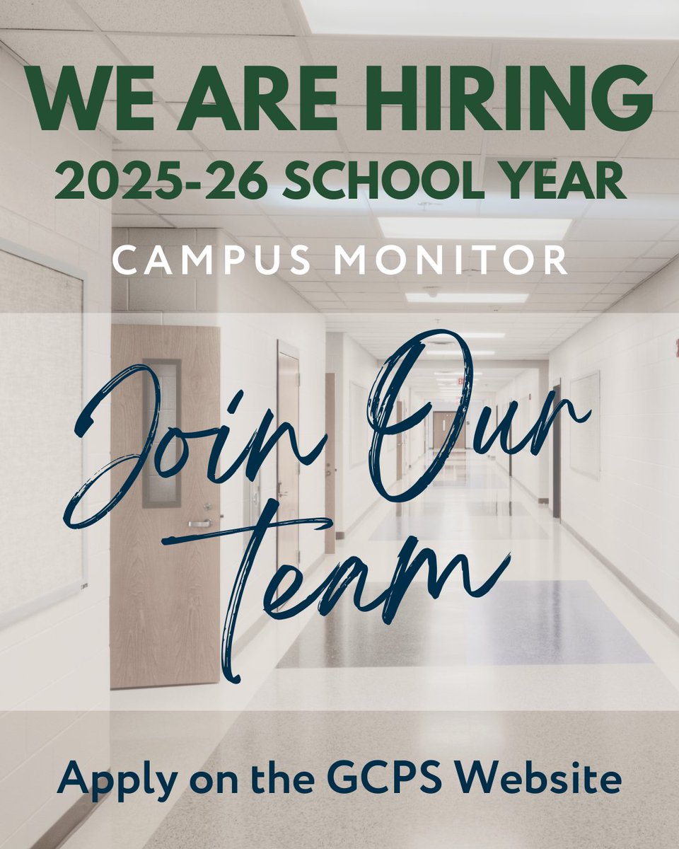 Interested in joining our team for the 25-26 school year?  We are looking to add a campus monitor to our staff.  If interested, apply on the GCPS website.