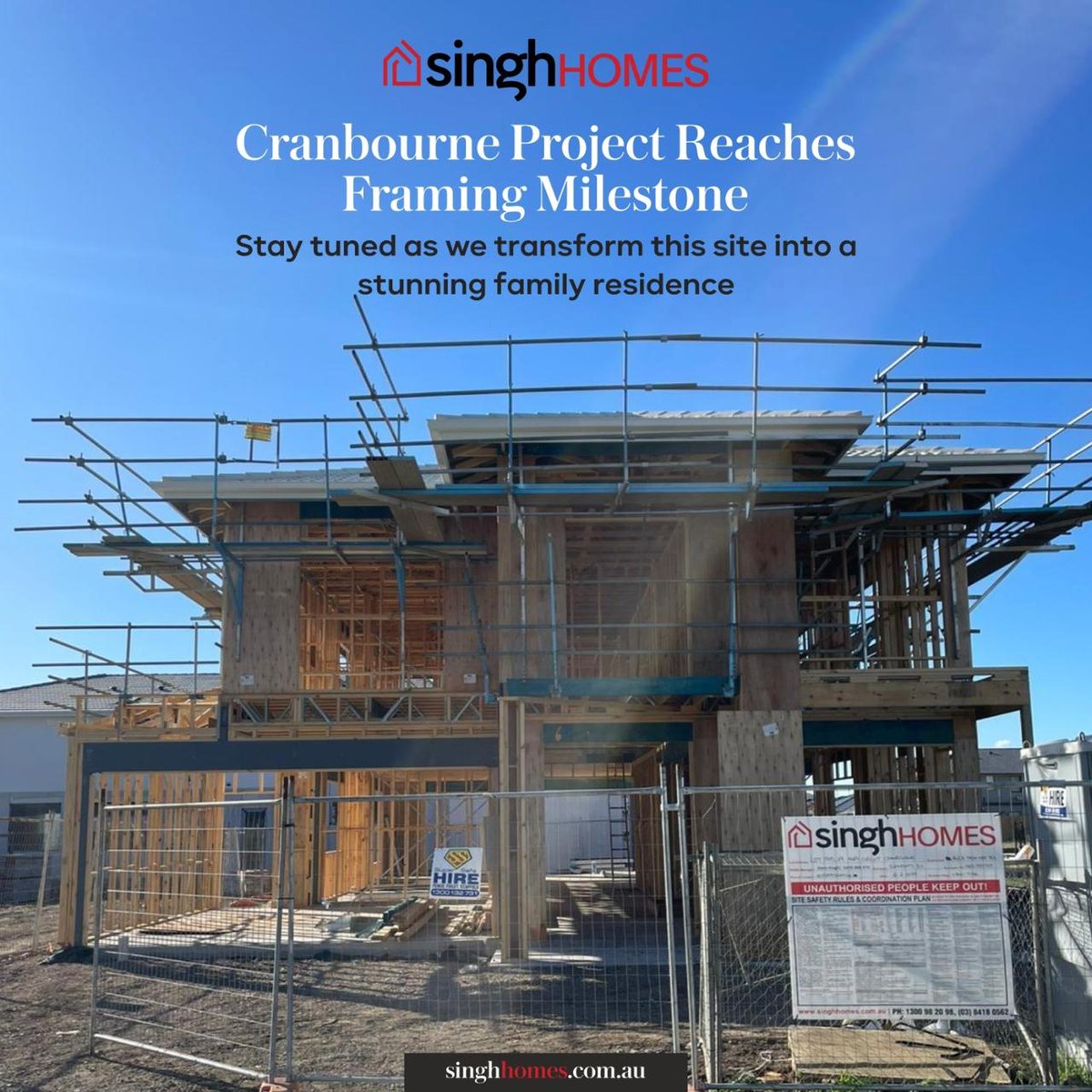 singhhomesmel's tweet image. Framing done and dusted at our Cranbourne project! Stay tuned as this site takes shape into a beautiful family home.

Call us at 1300 982 098 or visit at singhhomes.com.au to start building your dream home.

#underprogress #underconstruction #melbournehomes #Melbourne
