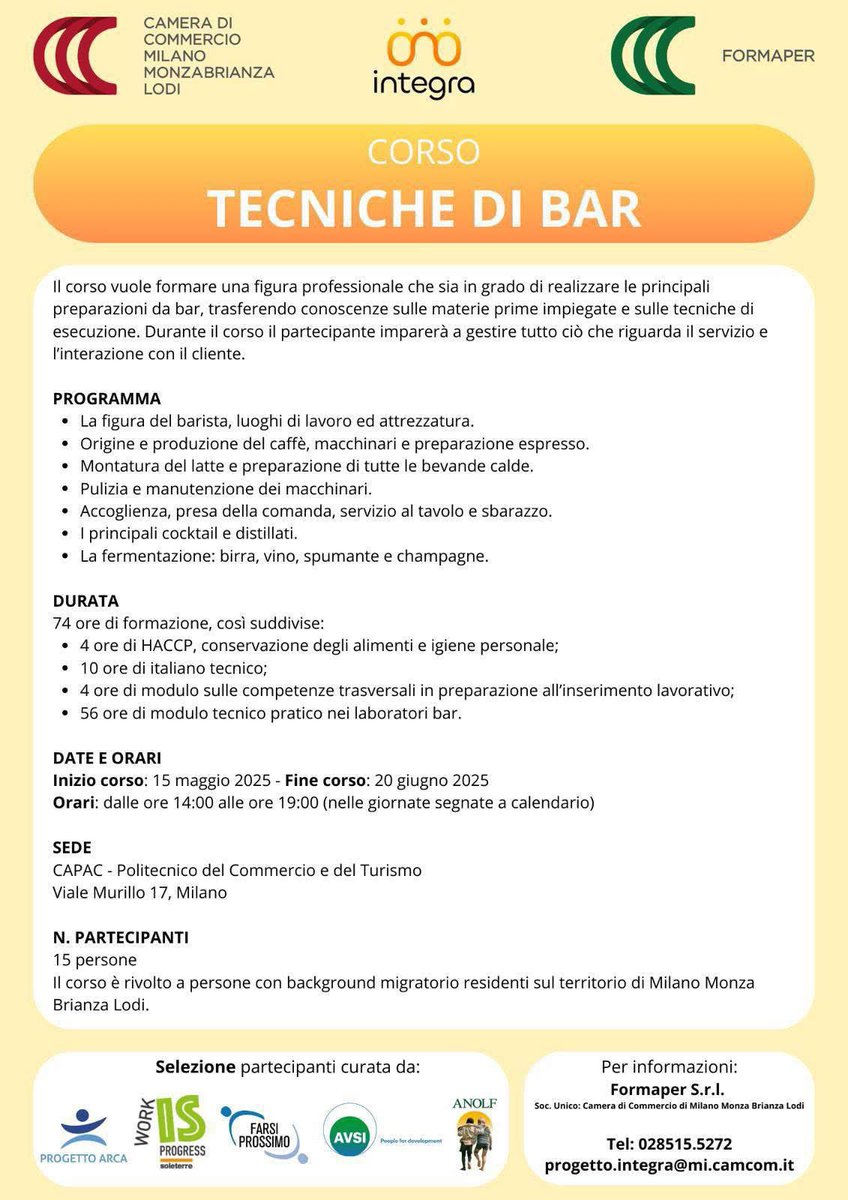 AnolfNazionale's tweet image. @ANOLFLombardia 👉corsi professionalizzanti gratuiti previsti da #INTEGRA. Il progetto, giunto al secondo anno, promosso da #FORMAPER e finanziato da Camera di Commercio di Milano, Monza, Brianza e Lodi. #AnolfMilano è partner insieme a #Farsi Prossimo #Soleterre e #ProgettoArca.