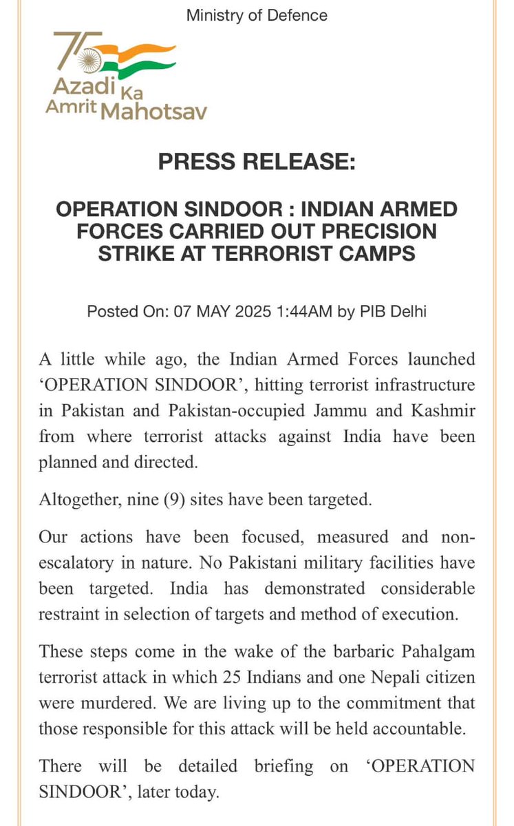 Name of this Indian military op vs Pakistan "Sindoor" is striking, given some of the Hindu victims of the attack -- incl a naval officer -- were on their honeymoon.

(sindoor is a red powder used in Hindu ceremonies, incl weddings, and worn by some married women as a signifier)