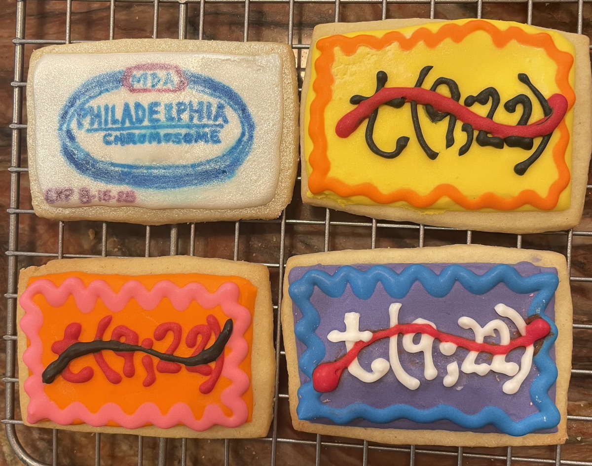 A sweet tribute to molecular diagnostics in cancer therapy: cookies baked by a patient’s wife to commemorate their fight against Philadelphia chromosome–positive chronic myeloid leukemia, marked by the t(9;22) translocation. <a href="/MDAndersonNews/">MD Anderson Cancer Center</a> #PathArt