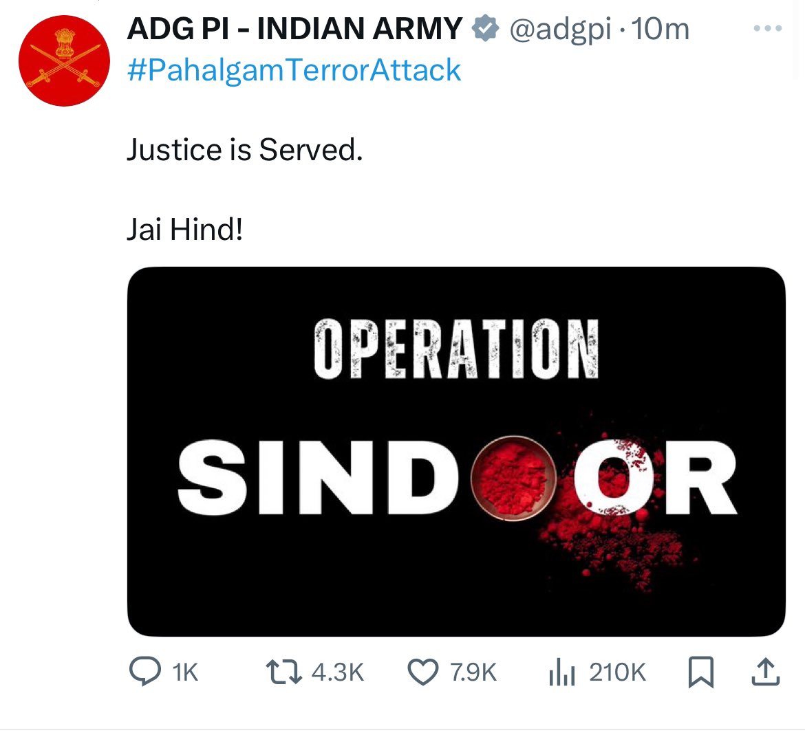DFlex007's tweet image. ये नया हिंदुस्तान है, घर में घुसकर मारेगा!
जय हिंद 🇮🇳.
#operationsindoor #IndianArmedForces #phelgam #justice #IndiaPakistanWar #india #airstrike #Bharat