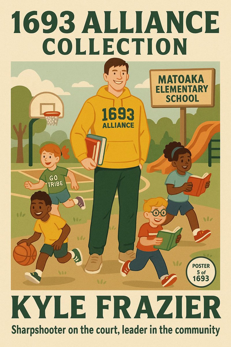Poster 5 of 1693 celebrates Kyle Frazier — a sharpshooter in the clutch and a team-first leader in every sense.
Kyle doesn’t just show up on game day — he shows up for his community too.

A proud member of the 1693 Alliance, Kyle spent time at Matoaka Elementary, reading and