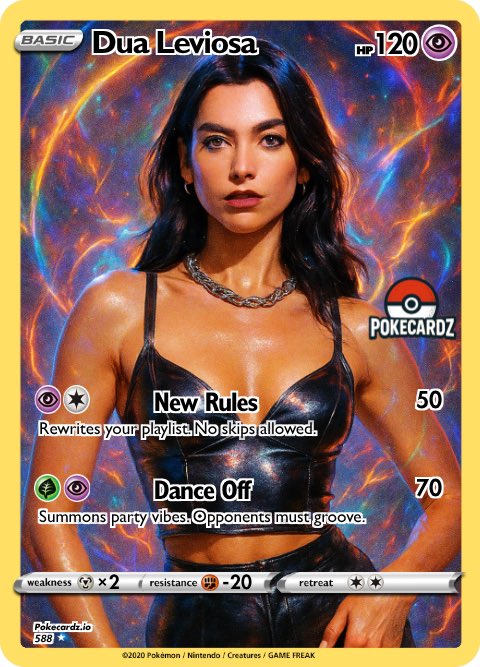 Did you already create a pokecard of your favorite celebrity? 

Lets get some created at pokecardz.io

We start! #DuaLipa $POKEZ