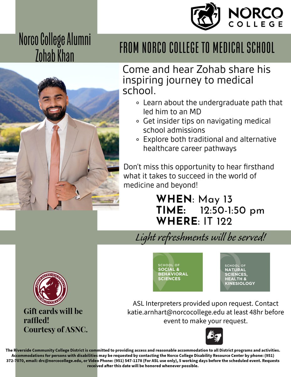 NorcoCollege's tweet image. Come get motivated and learn how to find your way into medical school!

#NorcoCollege #FromNorcoCollegeToMedSchool #StudentSuccess