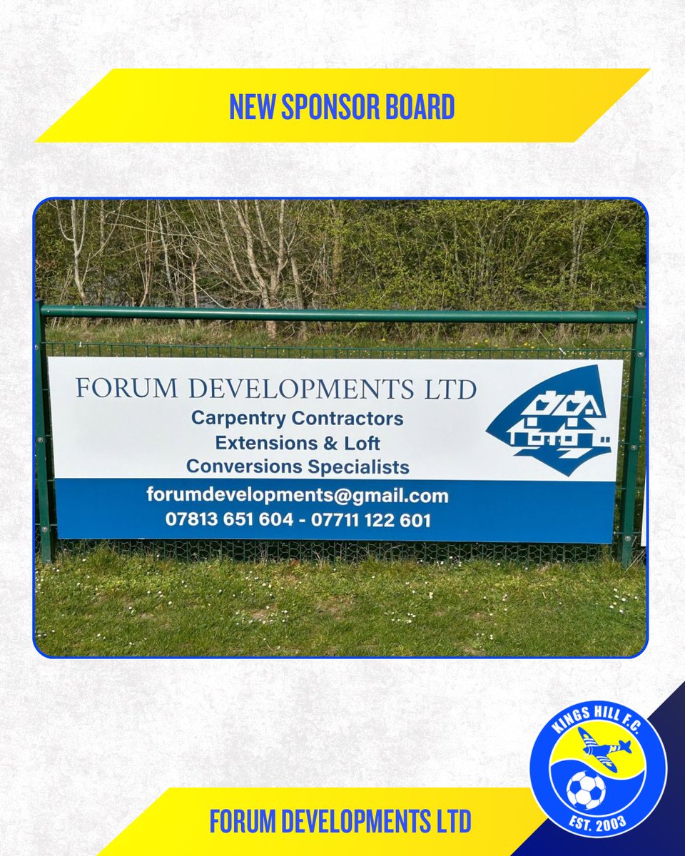 Huge thanks to Matt Flint and Forum Developments Ltd for their work on our branded changing rooms!

Great to see their board up and looking good on Pitch 1!

🟡🔵