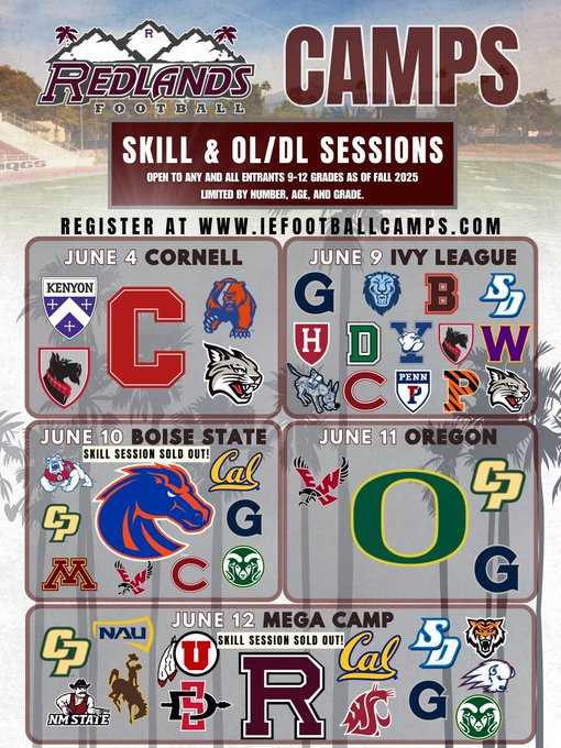 Redlands Bulldog Football (@uofr_football) on Twitter photo New add to the camps:
<a href="/GopherFootball/">Minnesota Football</a>
Get signed up at: iefootballcamps.com
Limited capacity per session.
More schools to be added soon!! New add to the camps:
<a href="/GopherFootball/">Minnesota Football</a>
Get signed up at: iefootballcamps.com
Limited capacity per session.
More schools to be added soon!!