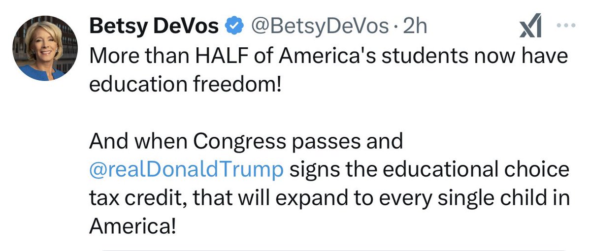 Don’t take my word for it—ask Betsy DeVos. Congress is about to roll out a tax shelter scheme to fund school vouchers for wealthy kids already in private school.

It would force vouchers into every state.

And they’re going to cut Medicaid for families everywhere to pay for it.