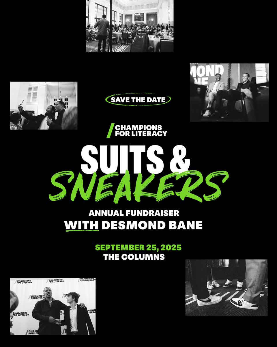 Champions for Literacy (@champsforlit) on Twitter photo ๐จSAVE THE DATE! ๐จOur Suits & Sneakers annual fundraiser is back Thursday, September 25 in downtown Memphis! Stay tuned for more details coming your way soon.
Interested in sponsoring a table? Visit the link in bio and reach out to our team.
 #kidlit  #choose901 #memgrizz ๐จSAVE THE DATE! ๐จOur Suits & Sneakers annual fundraiser is back Thursday, September 25 in downtown Memphis! Stay tuned for more details coming your way soon.
Interested in sponsoring a table? Visit the link in bio and reach out to our team.
 #kidlit  #choose901 #memgrizz
