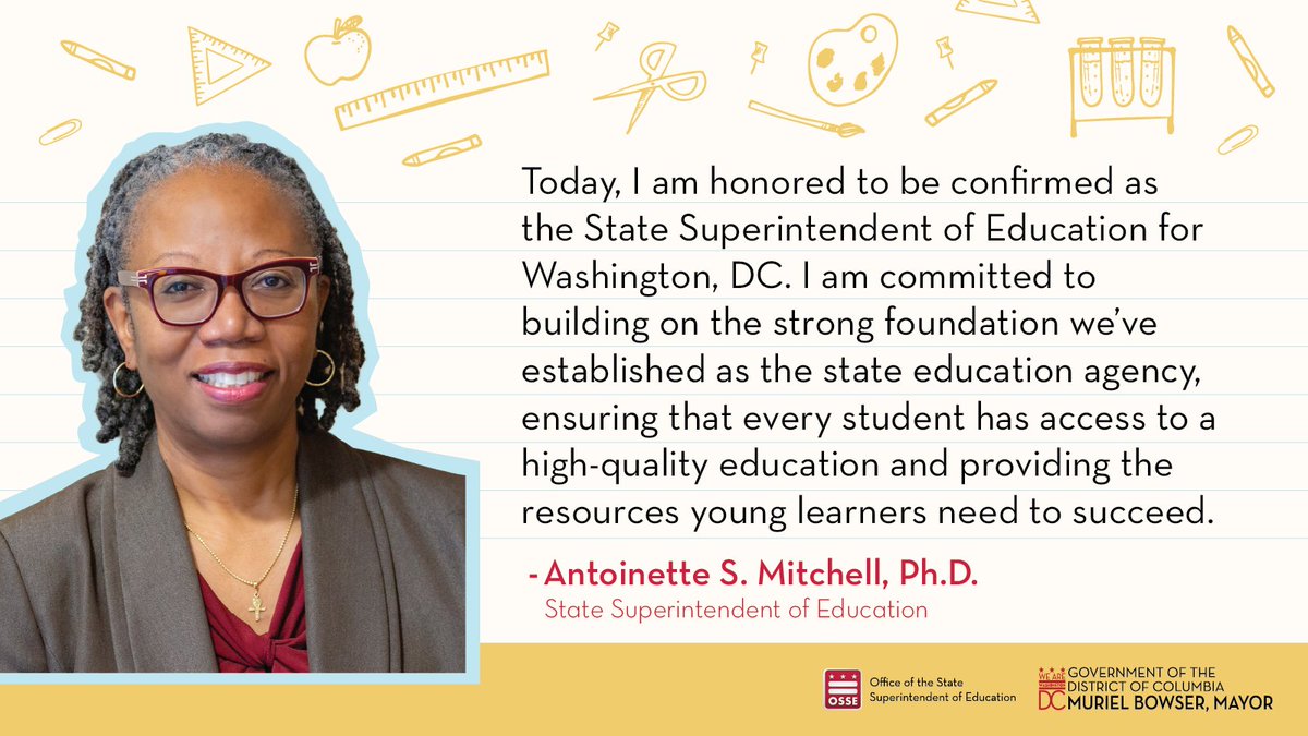 Thank you, <a href="/MayorBowser/">Mayor Muriel Bowser</a> and @CouncilofDC, for the opportunity to lead <a href="/OSSEDC/">OSSE</a> and expand educational opportunities in my hometown. #DCProud
