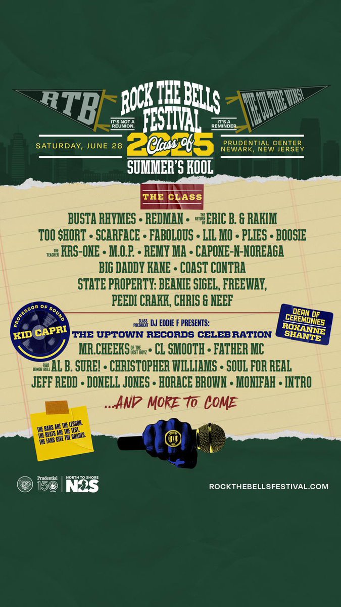 RockTheBells's tweet photo. WE’RE BACK 🥳
Busta. Remy. Redman. Scarface. Too Short. Boosie. Uptown Records Reunion &amp; much more! 
🎓 June 28 | Prudential Center, NJ
🛒 Tickets on sale now!
🎟️ https://t.co/4jqTI00T8Y
Powered by The Black Promoters Collective. https://t.co/IgjBcfaAyj