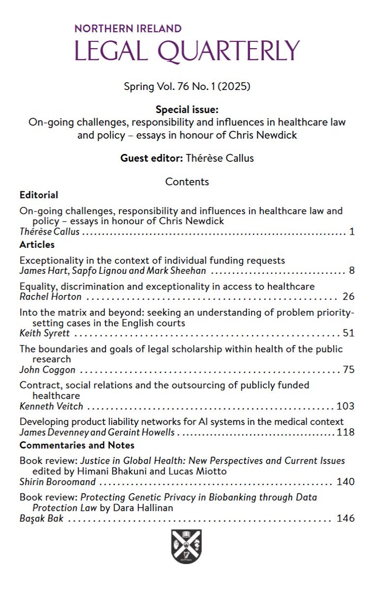 T_Callus's tweet image. Delighted to have guest-edited a Special Issue of Northern Ireland Legal Quarterly in honour of our colleague, Christopher Newdick @UniofReading  @UniRDG_Law 
Available open access 
 nilq.qub.ac.uk/index.php/nilq…
￼