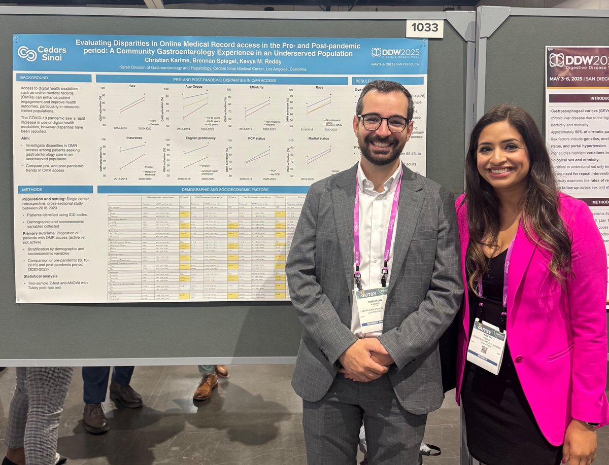 Kavya Reddy MD (@kreddymd) on Twitter photo Great job in ACC clinic <a href="/ChristianKarime/">Christian Karime, MD</a> in finding disparities in online medical records access for those seeking colorectal cancer screening! <a href="/BrennanSpiegel/">Brennan Spiegel, MD, MSHS</a> <a href="/CedarsSinaiMed/">Cedars-Sinai Academic Medicine</a> #DDW2025 Great job in ACC clinic <a href="/ChristianKarime/">Christian Karime, MD</a> in finding disparities in online medical records access for those seeking colorectal cancer screening! <a href="/BrennanSpiegel/">Brennan Spiegel, MD, MSHS</a> <a href="/CedarsSinaiMed/">Cedars-Sinai Academic Medicine</a> #DDW2025