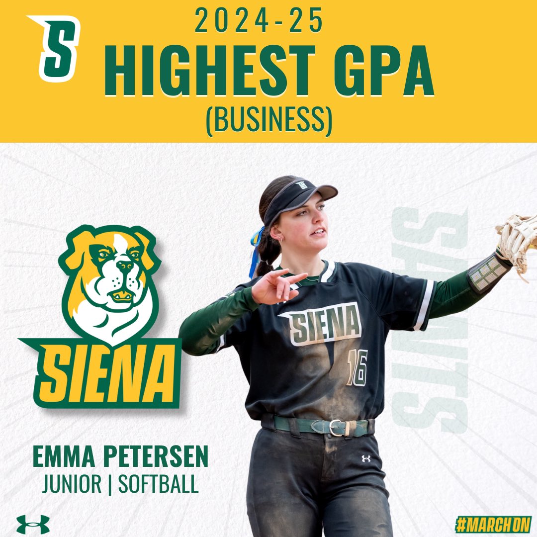 📚 🧠✍🏼 STUDENT. Athletes. 👏

Congratulations to our #SienaSaints who achieved the highest senior athlete cumulative GPA in their respective schools 📈

Emma Petersen (3.98 - Business), Grace Grace Dobrzynski (4.0 - Science), and Grace Wilhelm (3.99 - Liberal Arts) 

#MarchOn x
