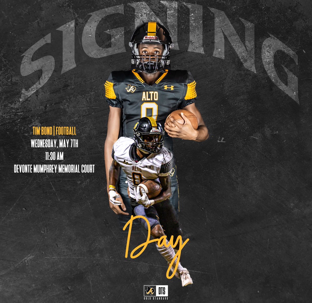 SIGNING DAY | JAMARION ROLLINS &amp; TIM BOND

📅Wednesday, May 7th
⌚️11:30 am
📍Devonte Mumphrey Memorial Court | Alto, TX

#DTS