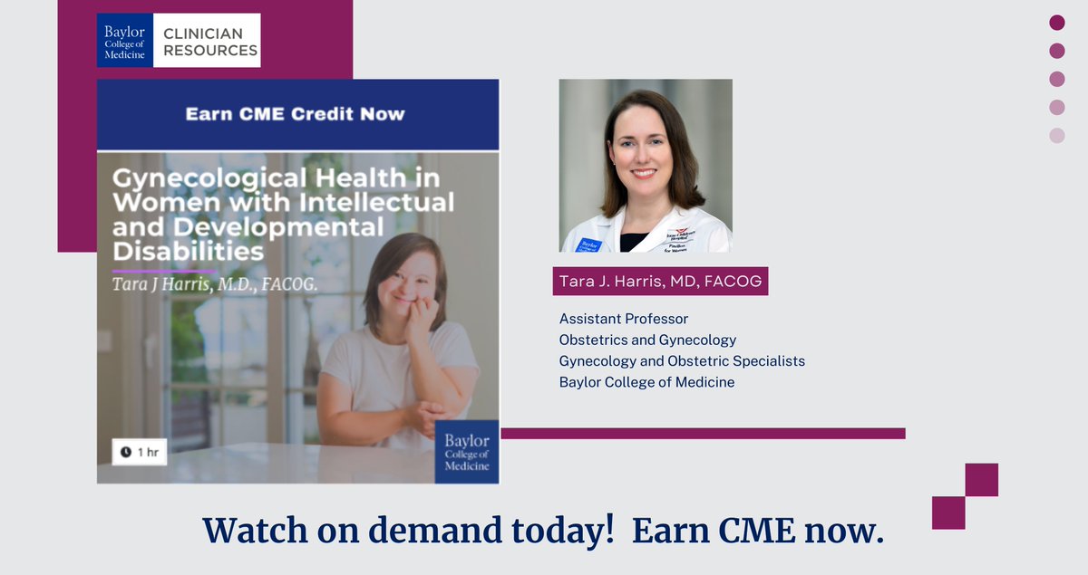 BCM Clinician Resources (@bcmcme) on Twitter photo Watch now on BCM Clinician Resources! π€°
Dr. Tara J. Harris discussing gynecological health in women with developmental disabilities.
Click here: bit.ly/4m3CmAX
<a href="/BCM_AWS/">BCM Association of Women Surgeons</a> <a href="/BCMDeptMedicine/">BCM Department of Medicine</a> <a href="/BCM_Pediatrics/">BCM Pediatrics Residency</a> <a href="/BCM_Alumni/">BCM_Alumni</a> <a href="/bcm_equity/">BCM Office of Community Engagement & Health Equity</a> <a href="/BCMNeoFellows/">BCM Neonatal Perinatal Medicine Fellowship Program</a> <a href="/TexasChildrens/">Texas Children's</a> Watch now on BCM Clinician Resources! π€°
Dr. Tara J. Harris discussing gynecological health in women with developmental disabilities.
Click here: bit.ly/4m3CmAX
<a href="/BCM_AWS/">BCM Association of Women Surgeons</a> <a href="/BCMDeptMedicine/">BCM Department of Medicine</a> <a href="/BCM_Pediatrics/">BCM Pediatrics Residency</a> <a href="/BCM_Alumni/">BCM_Alumni</a> <a href="/bcm_equity/">BCM Office of Community Engagement & Health Equity</a> <a href="/BCMNeoFellows/">BCM Neonatal Perinatal Medicine Fellowship Program</a> <a href="/TexasChildrens/">Texas Children's</a>