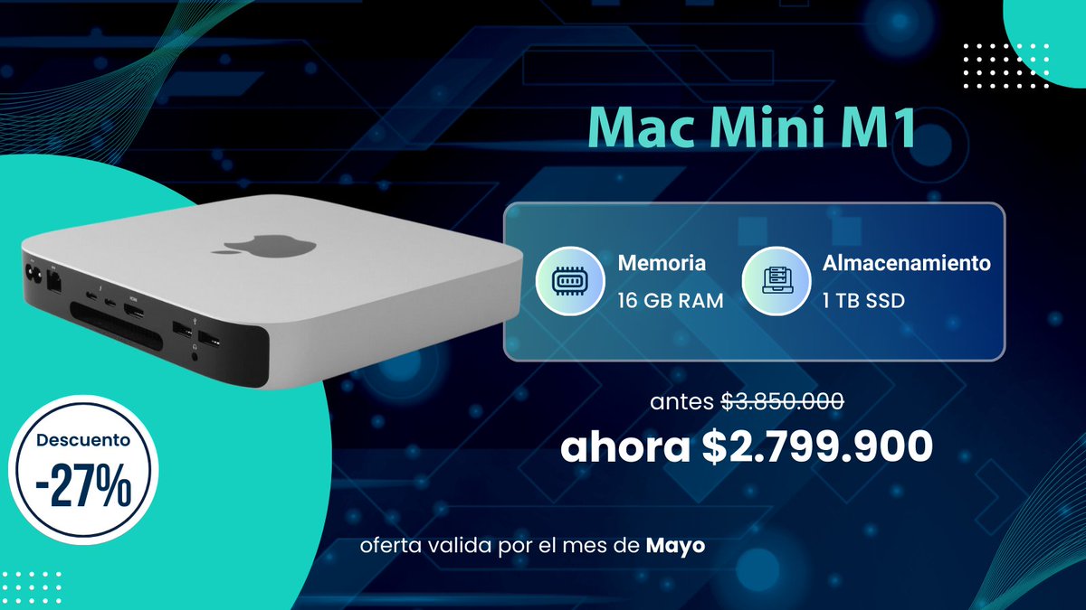 colmacstore's tweet image. 🔥¡Oportunidad única!
 #Apple Mac Mini M1 como nuevo. SSD 1TB

✅ 100% Original sin intervenciones  
🛡️Garantía de 6 meses 
💳 Paga en Efectivo, PSE o Tarjeta de Crédito al Recibir
cutt.ly/vrdGktGN

#MacMiniM1 #ofertas #Macbook #barato #LoMasVisto #DataScience #developers