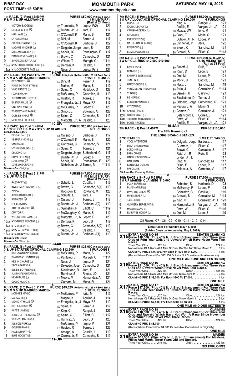 Monmouth Park's summer season kicks off this Saturday with an action-packed 10-race card. First race 12:50pm. NEW middle 50-cent Pick 5. Watch the action on America's Day at the Races. Racing is BACK at the Jersey Shore! <a href="/NYRABets/">NYRA Bets</a> <a href="/FOXSports/">FOX Sports</a>