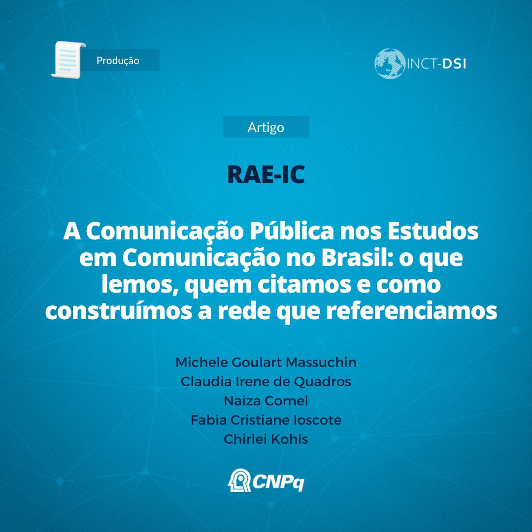 Michele Massuchin, pesquisadora do INCT-DSI, lidera pesquisa publicada pela Revista de la Asociación Española de Investigación de la Comunicación (RAE-IC). O estudo tem a participação de Naiza Comel, bolsista do Instituto. 

Segue o 🧵