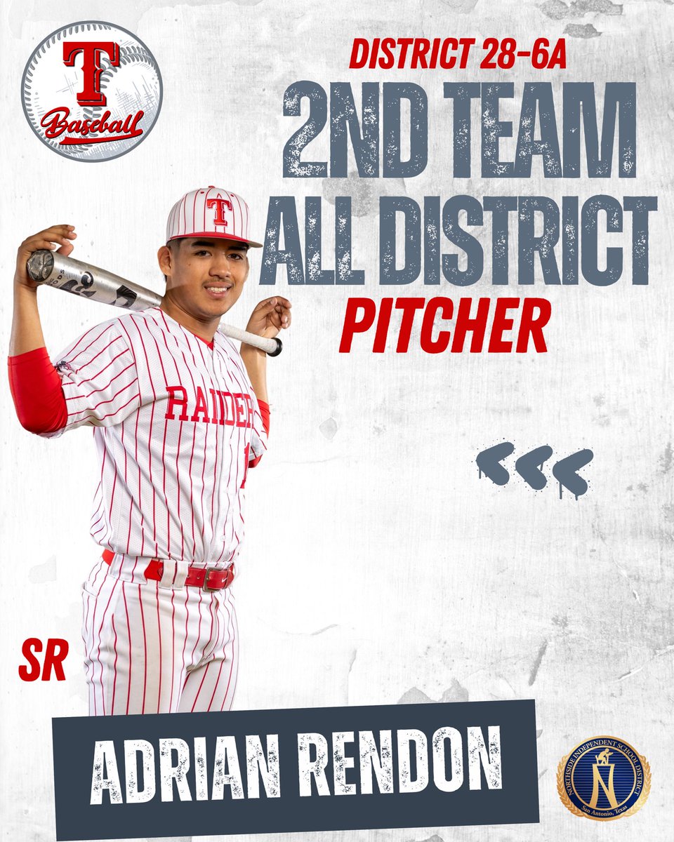 Congratulations to District 28-6A 2nd Team All District Pitcher, Adrian Rendon (c/o ‘25). In a high school career plagued with adversity, Adrian has excelled wearing Raider Red and has willed his was to becoming one of the best pitchers in the district. Not only did he excel on