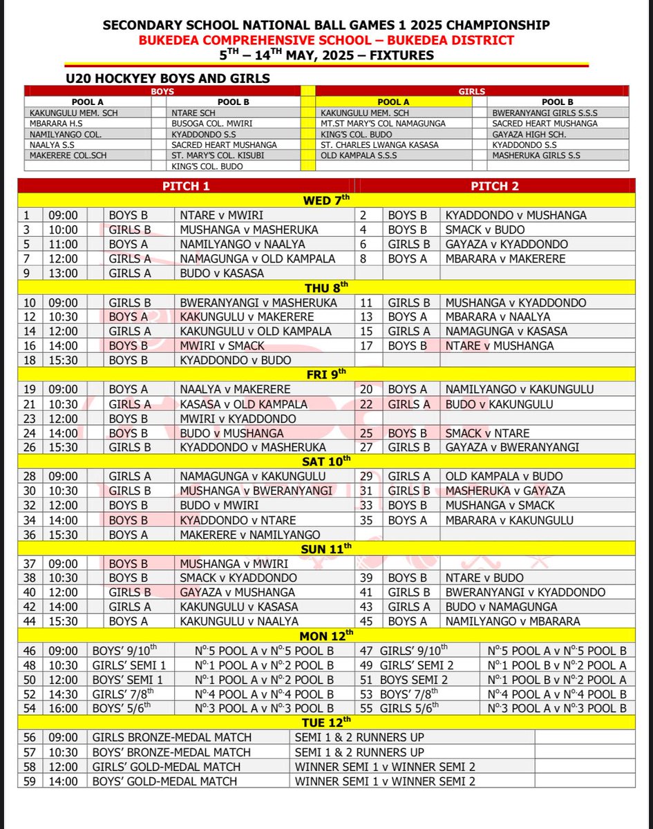 We start tomorrow against Old Kampala, Kasasa on Thursday, Kakungulu on Saturday &amp;  finish with Budo on Sunday in our pool games
#PerScientiamAdVirtutem