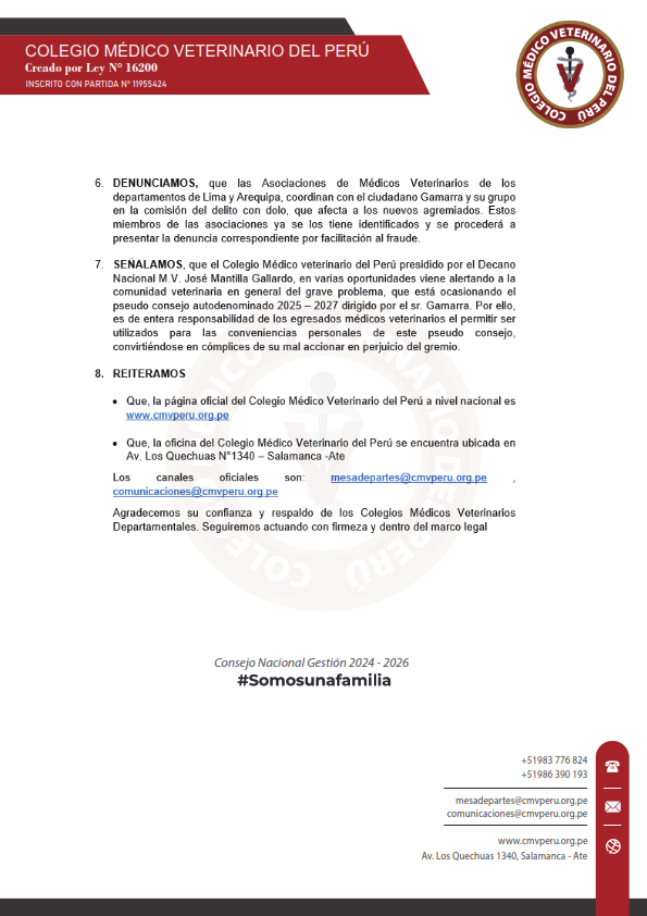 COMUNICADO N° 0010 CMVP
Egresados de Medicina Veterinaria
<a href="/CayetanoHeredia/">Universidad Peruana Cayetano Heredia</a> <a href="/UNMSM_/">Universidad Nacional Mayor de San Marcos</a> @ucientificadelsu
#colegiomedicoveterinariodelperu