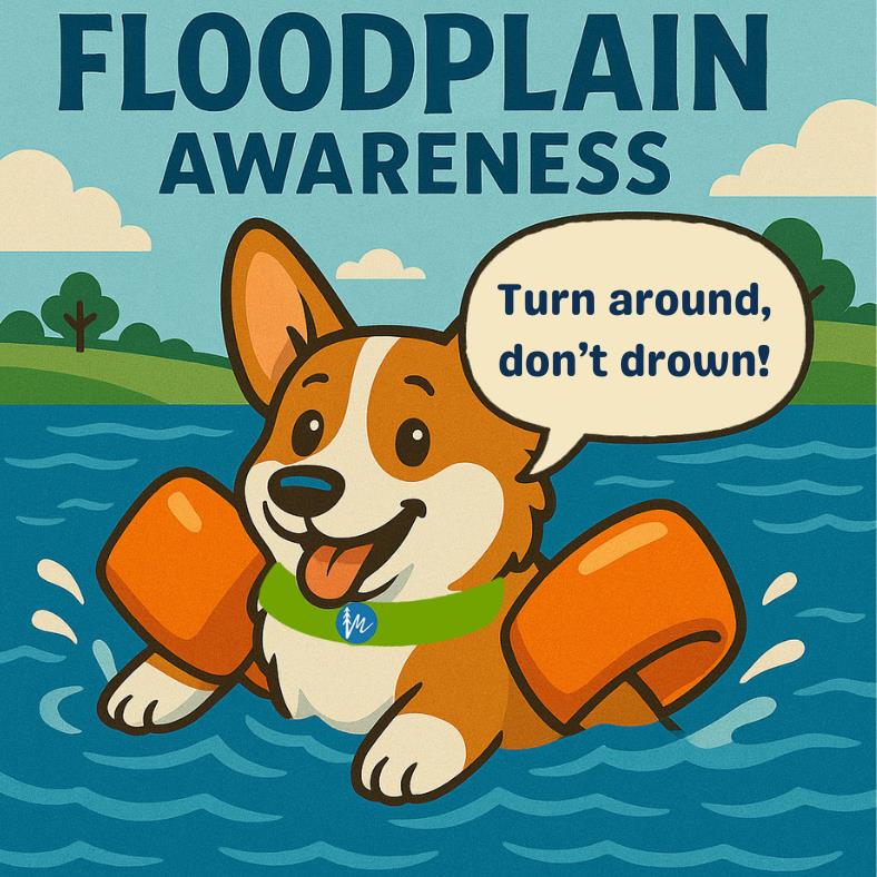 Even if you love swimming, it’s never a good idea to venture into a flood (even if you have water wings)! 🐶  

Always remember – turn around, don’t drown. 💧

Find more information on floodplain awareness 👉 fema.gov/floodplain-man…