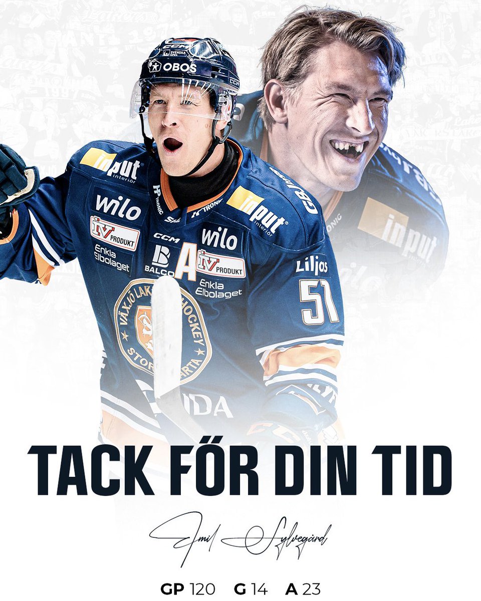 Med sin storlek, sitt spel och sättet att reta upp motståndarna så klev Emil Sylvegård in i Vida Arena säsongen 2023/2024 för att ta på sig Växjötröjan 🔥
Nu efter två år har det blivit dags att ta farväl! Stort tack Emil för din tid I Växjö Lakers 🧡💙