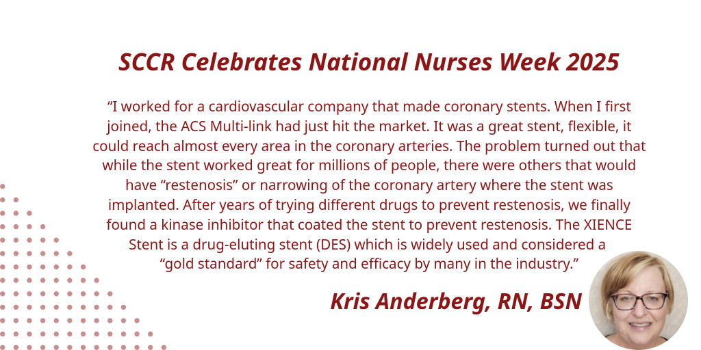 In honor of #NursesWeek2025, we're spotlighting the incredible nurses on our team! Here, #SCCR's Kris Anderberg, RN, BSN, describes an important moment when she knew her work was making a difference!