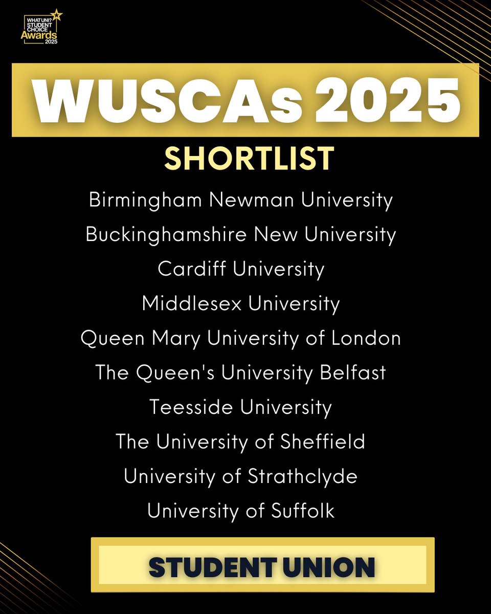Drumroll please 🥁... The shortlist for the esteemed 'Students' Union' is out! A 🔥
Dare to take a guess at the front-runner? 🤔 

See the entire shortlist and get more details here: bit.ly/42J1mpy

#WUSCAs2025 #StudentUnion #WhatUni #StudentVoice #WUSCA #StudentLeaders