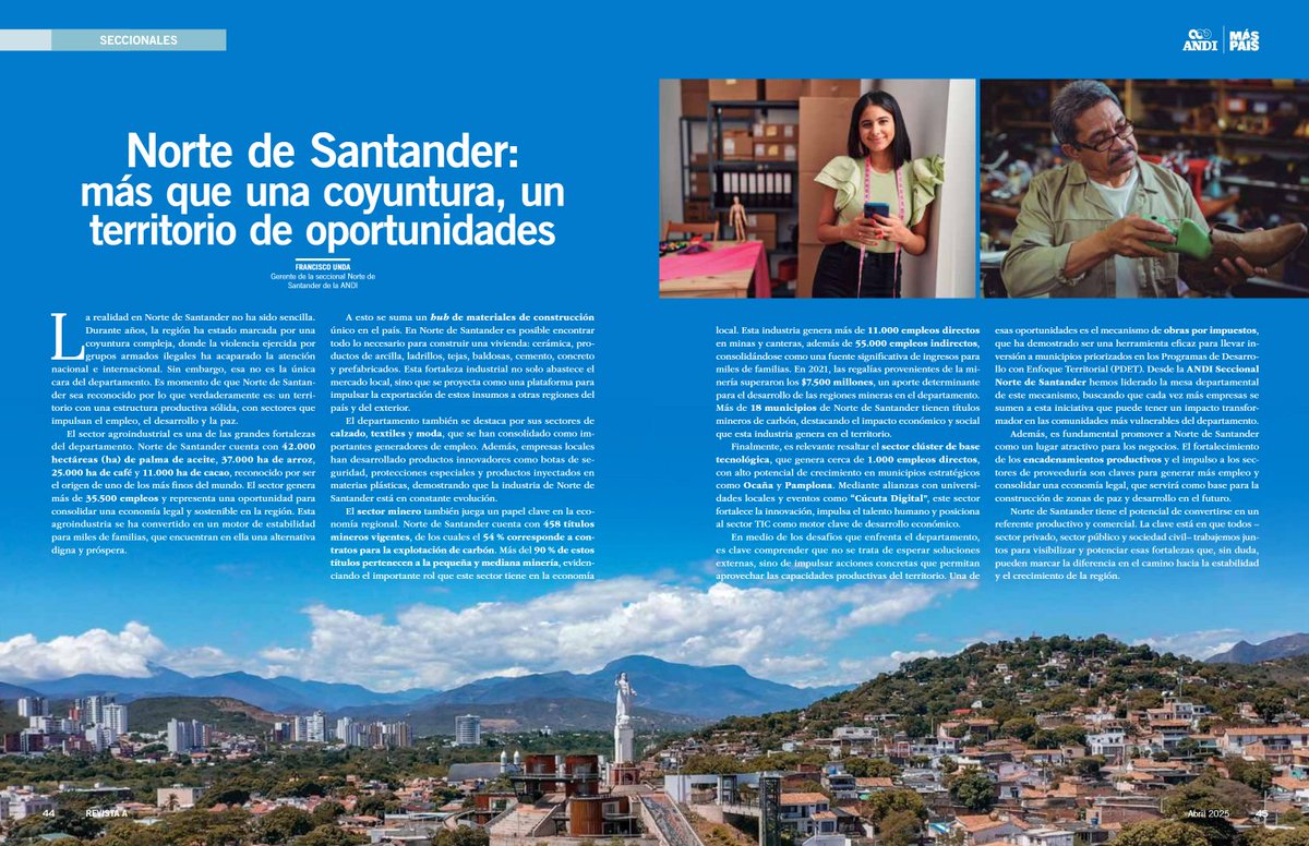Norte de Santander: más que una coyuntura, un territorio de oportunidades.
Conoce más con el artículo de la <a href="/NdSantanderAndi/">ANDI Norte de Santander</a> en la Edición 288 de la <a href="/Revista_A/">Revista A</a> aquí👉bit.ly/RevistaA288 
#MásPaísANDI