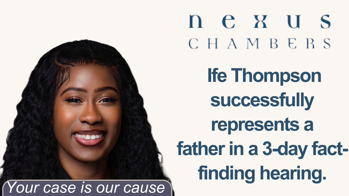 📢Ife Thompson (<a href="/fufuisonme/">Duchess of Brixton ❤️🖤💚☭</a>) secures a successful outcome for a father at a fact-finding hearing.

The Court found that the Mother’s allegations of sexual abuse (rape), coercive and controlling behaviour were found not to be proven.

Read more here: nexuschambers.com/insights/ife-t…