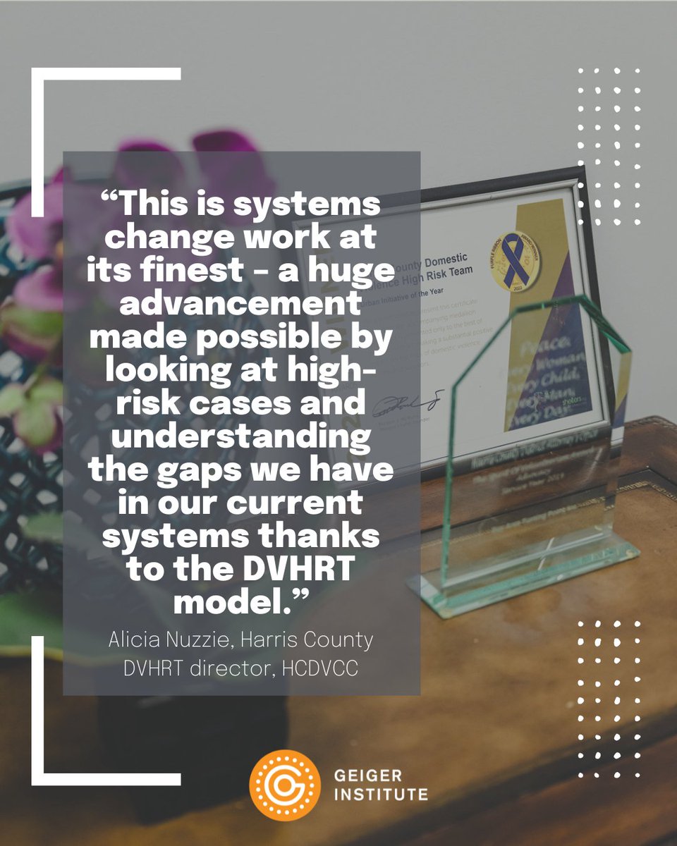 GeigerInstitute's tweet photo. We recently spoke with our partner Alicia Nuzzie, the Harris County DVHRT director with the @HCDVCCHou, who shared how excited she is about a new #DomesticViolence Bureau, an investment to handle the volume of high-risk cases that are identified. (1/2) https://t.co/6cbdzc6a5s