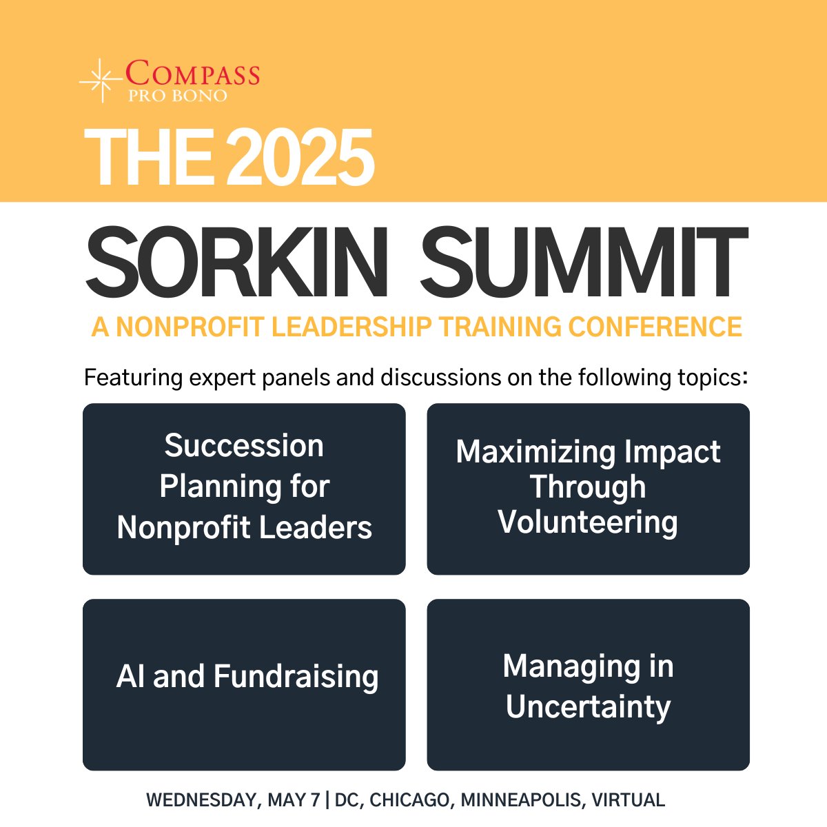The 2025 #SorkinSummit is TOMORROW 🎉

Don't miss your chance to be in the room for this powerful day of nonprofit insight + connection. bit.ly/sorkinsummit