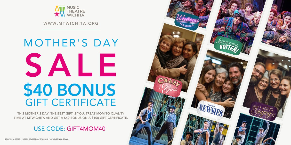 This #MothersDay, gift an experience! Quality time with Mom at #MTWichita + a $40 BONUS on a $100 gift certificate for Waitress and more! Memories &gt; flowers.
#giftsformom