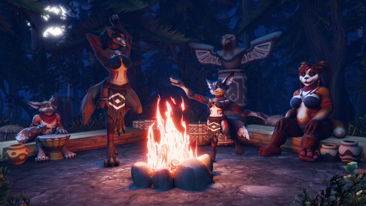 "Tribal dance"

Соmm for <a href="/Thaneas3/">Thaneas</a> 

Ori, Feiry, Thaneas and Pao decided to infiltrate the tribal culture. After living for a while with the local Tauren tribe, after a day of harvesting, they relax in their traditional way. They seem to be having fun!

#warcraft #sfw #3dart