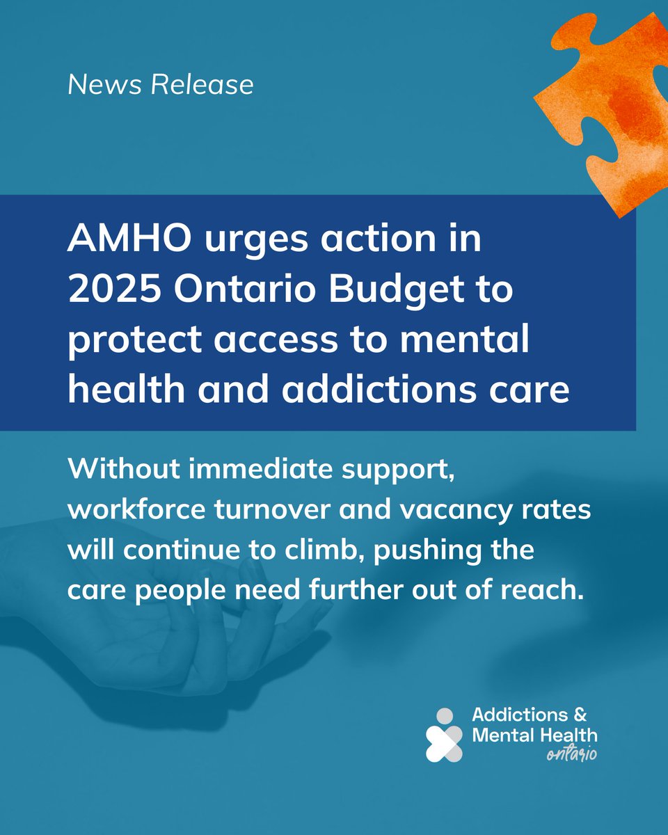 Community-based mental health and addictions services are at a tipping point.

As Ontario marks #MentalHealthWeek, AMHO is calling for urgent investment in the 2025 Ontario Budget to protect access to care across the province.

Read AMHO’s News Release: amho.ca/amho-news/amho…