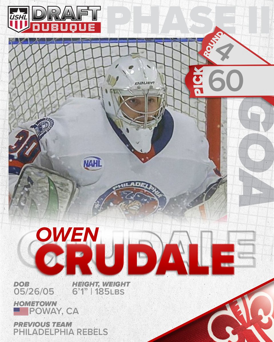 Adding to the goaltending corps. with the 60th overall selection in the 4th round. 

Welcome to Dubuque, Owen Crudale! #HalosHigh