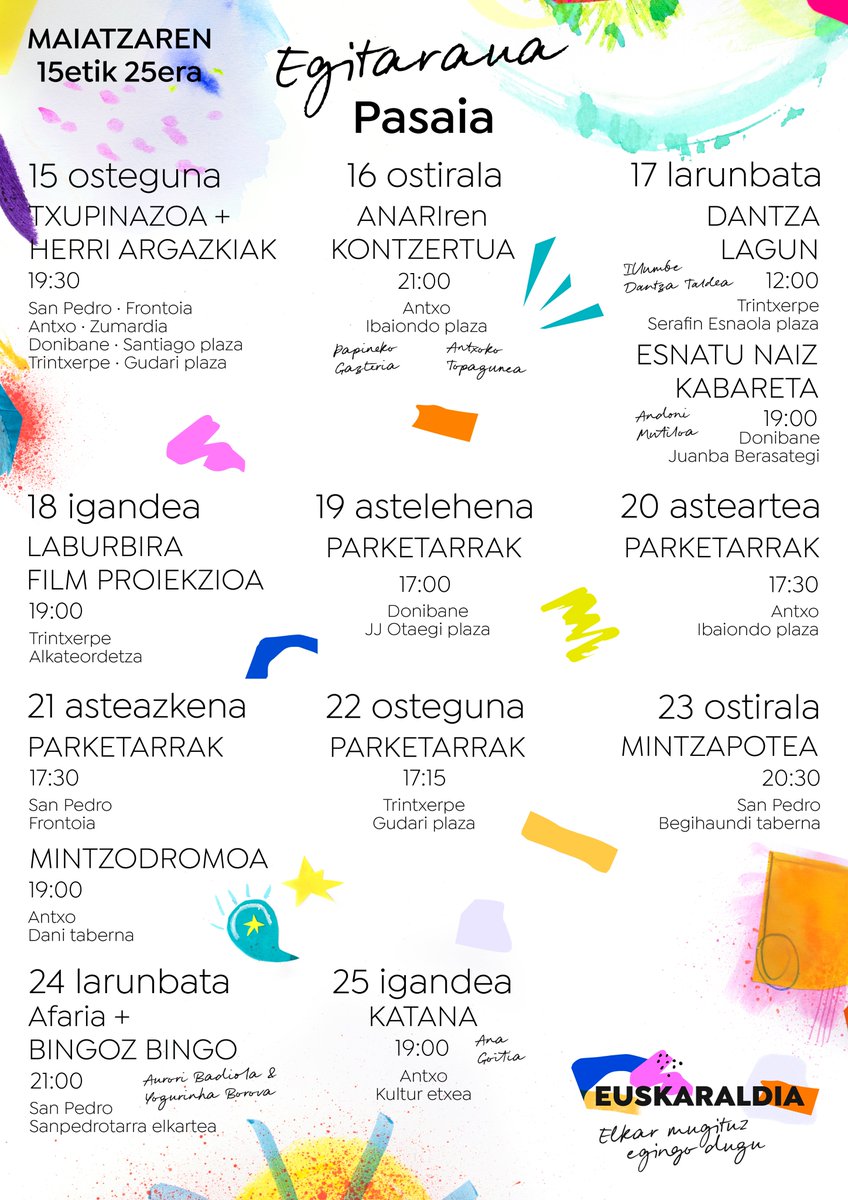 Euskaraldia Pasaia (@epasaia) on Twitter photo Maiatzaren 15etik 25era #euskaraz aritu eta gozatzeko #hamaika ekitaldi antolatu ditugu #Pasaia|n.
Parte hartu #euskara|ren aktibazioan, parte hartu <a href="/euskaraldia/">EUSKARALDIA</a>|n! Maiatzaren 15etik 25era #euskaraz aritu eta gozatzeko #hamaika ekitaldi antolatu ditugu #Pasaia|n.
Parte hartu #euskara|ren aktibazioan, parte hartu <a href="/euskaraldia/">EUSKARALDIA</a>|n!